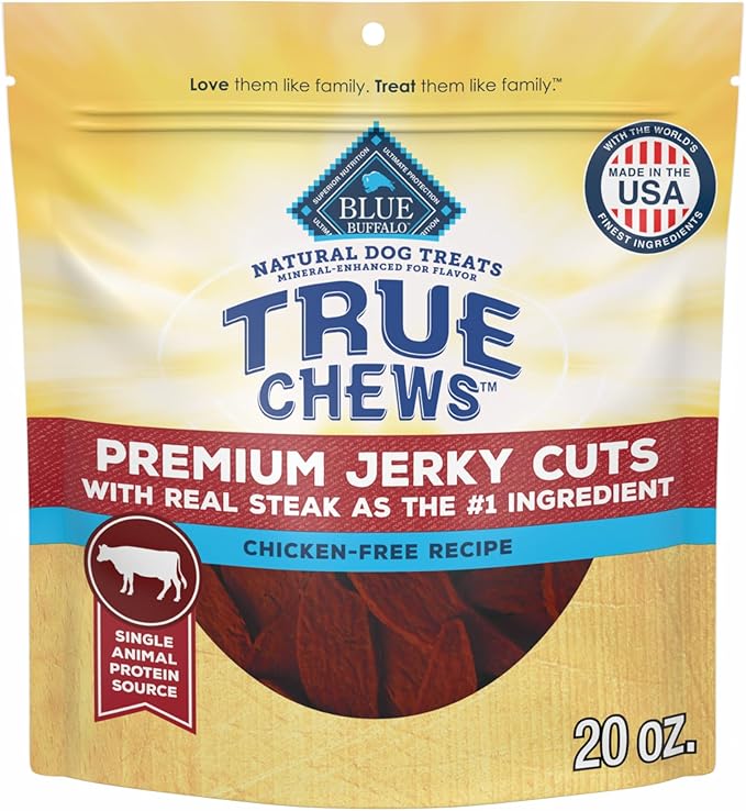 Blue Buffalo True Chews Premium Jerky Cuts Dog Treats, Made in the USA with Natural Ingredients, Beef, 20-oz Bag