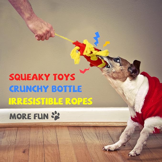 Water Bottle Dog Toys - Dog Puzzle Squeaky Enrichment Treat Dispensing Rope Snuffle Plush Toy, No Stuffing Durable Soft Crunchy Toys for Small Medium Large Dogs Puppy - Octopus Squid