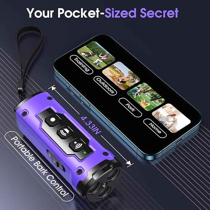1-Touch Dog Bark Deterrent Devices with 3 Sonic Heads,Portable 50ft Range Anti Barking Device for Dogs,Rechargeable & Safe Dog Training Tool with Flashlight,Helps Improve Dog's Behavior Purple