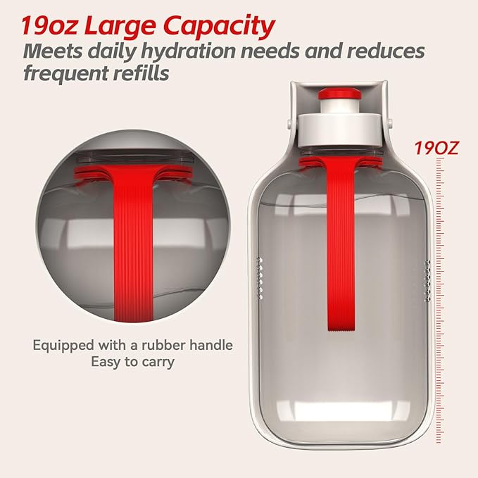 Portable Dog Water Bottle – 19 oz, Exclusive Latest Large Wide-Mouth Folding Design, Durable Handle Strap, Food-Grade Plastic, Ideal for Walking, Hiking & Outdoor Travel（Light brown）