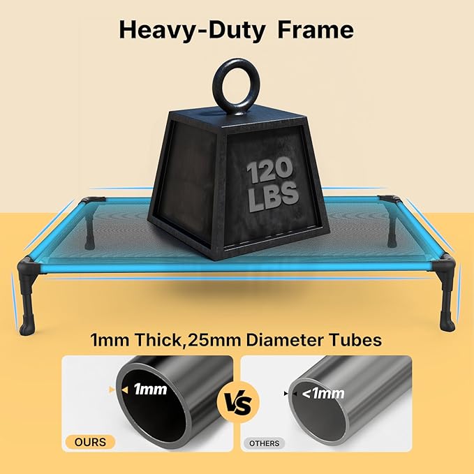 Veehoo Outdoor Elevated Dog Bed Large Sized Dogs, XL Cooling Raised Dog Cots Beds Training Platform Off Ground Hammock with Breathable Mesh, No-Slip Feet, 49"x33", Brown