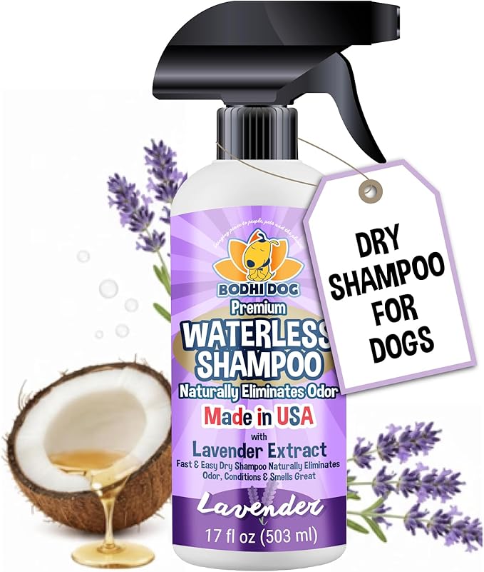 Bodhi Dog Waterless Shampoo - Natural Dry Shampoo for Dogs & Cats - Neutralizes Pet Odor - No Rinse Required - Made of Natural Extracts - Safe for Sensitive Skin - Made in USA - Lavender (17 Fl Oz)
