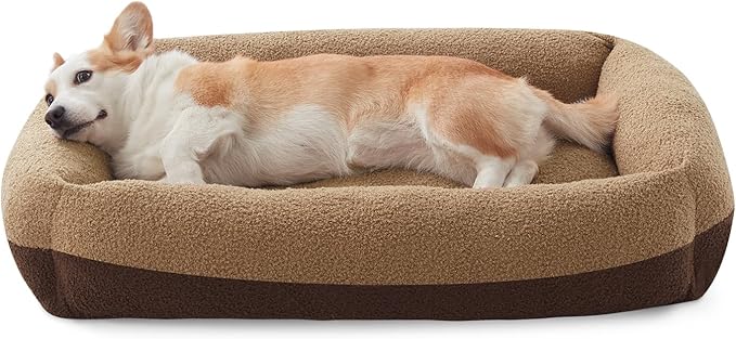 FURTIME Washable Dog Bed Medium Size Dogs, Rectangle Comfy Fluffy Medium Dog Bed, Removable Zipper Cover Machine Wash, Soft Orthopedic Bed Durable Pet Cuddler with Anti-Slip Bottom, 25"x21"x7", Brown