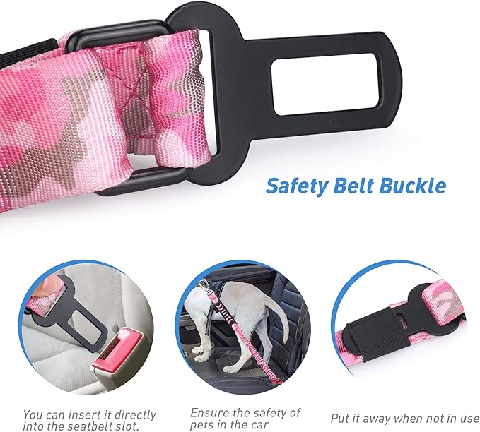 Hotsky Tactical Dog Leash Heavy Duty for Medium Large Dogs That Pull,4-6Ft Strong Bungee Shock Absorbing No Pull Dog Leash with Padded Double Handle and Car Seatbelt,Pink Camo