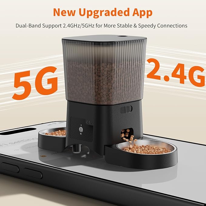 HoneyGuaridan Automatic Cat Feeder for 2 Cats,3.5L Dual Cat Food Dispenser, 2.4G/5G WiFi APP Control for Multiple Cats,2 Stainless Steel Bowls & 2 Slow Feeder Anti-Choking Bowls, Dual Power