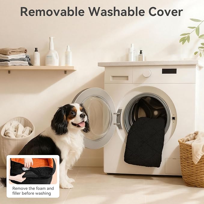 Dog Car Seat for Small/Medium Dogs Up to 35lbs,Elevated Cushion Fits in Front/Back Seat,Travel Safety Per Car Bed with Washable Removable Cover, Storage 2 Pockets Black-Orange