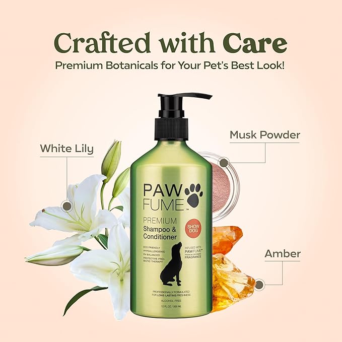 PAWFUME Deshedding Dog Shampoo and Conditioner, Show Dog, 4-Pack – Nourish & Detangle for Silky Soft Coat – Probiotic, Deep-Cleaning, pH-Balanced Formula – Salon-Quality Shampoo for Dogs