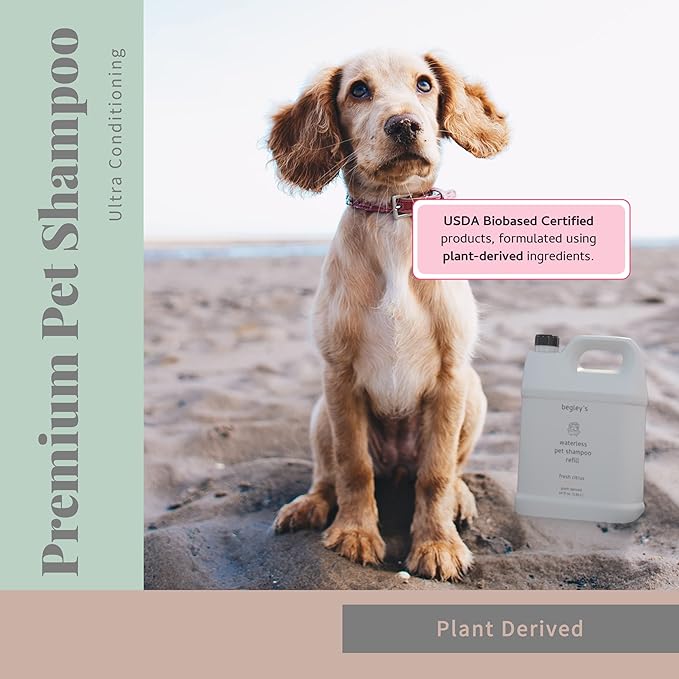 Begley’s No Rinse Waterless Pet Shampoo, Bathless Cleaning, Deodorizing, and Odor Removal for a Shiny, Fresh Smelling Coat - Effective for Dogs, Puppies, and Cats - Refill, Fresh Citrus