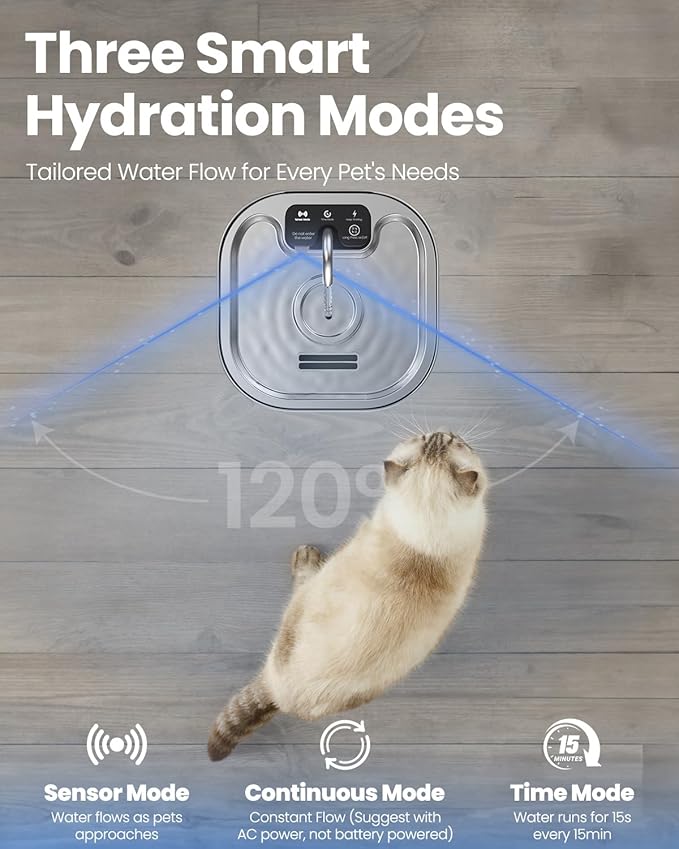 Wireless Cat Water Fountain Stainless Steel with Sensor 108oz 3.2L Battery Operated Cordless Automatic Water Dispenser Quiet Pump BPA-Free Automatic Cat for Drinking, Easy Clean for Cats Dogs Pets