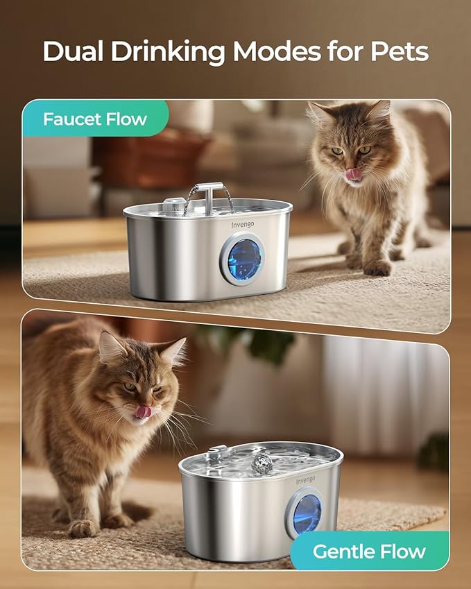 Cat Water Fountain Stainless Steel: 2.2L/74oz Automatic Pet Water Fountain for Cats & Dogs, Quiet Cat Fountain with 5-Layer Filter, Easy to Clean & Durable Dog Water Fountain