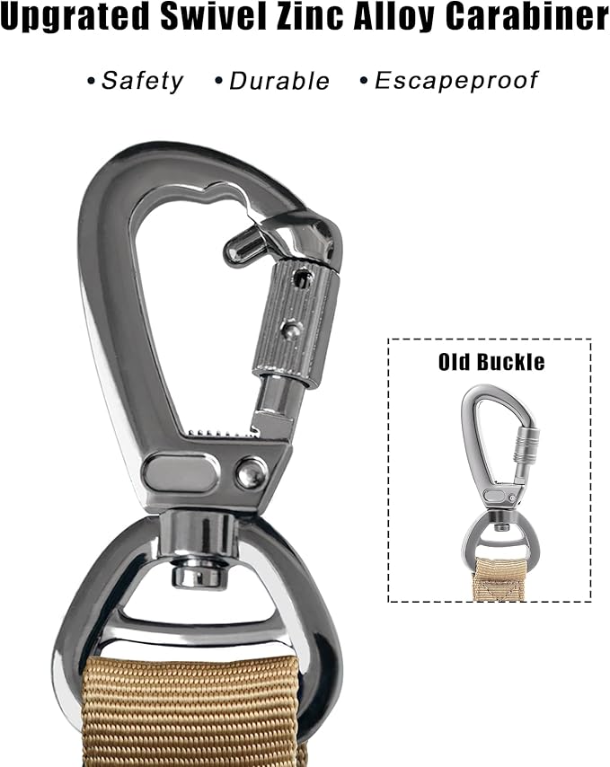 Hotsky Tactical Dog Leash Heavy Duty for Medium Large Dogs That Pull,4-6Ft Strong Bungee Shock Absorbing No Pull Dog Leash with Padded Double Handle and Car Seatbelt,Khaki