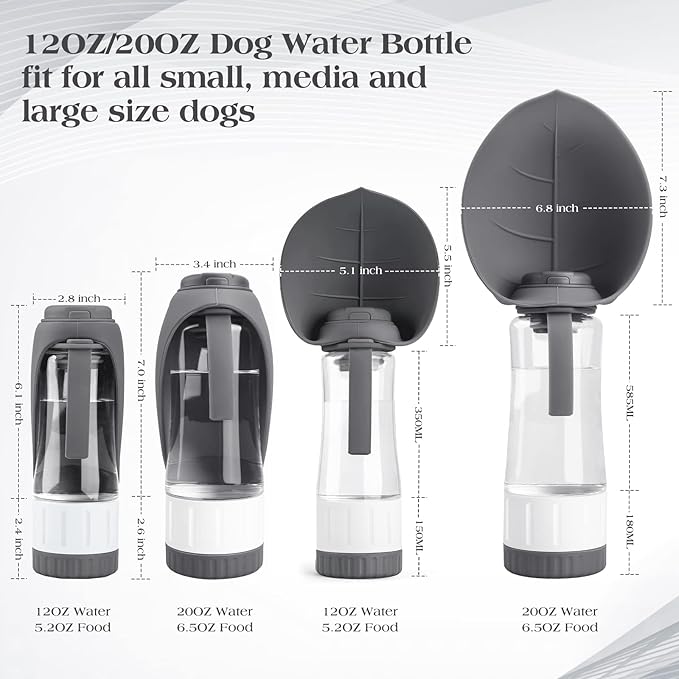 TIOVERY Dog Water Bottle Dispenser for Walking, Pet Water Feeder Container Portable with Drinking Cup Bowl Outdoor Hiking, Travel Large Grey
