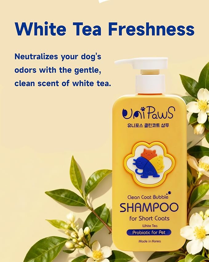 Unipaws Probiotic Dog Shampoo for Short-Haired Coats – Itch Relief, Deodorizing & Hydrating for Healthy, Fresh Skin with Calendula & Oatmeal – EWG Green & White Tea Scent, Made in Korea, 16.9 Fl Oz