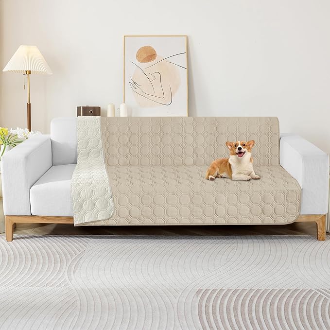 ZNSAYOTX Ultimate Cozy Blankets (68"x82") 100% Waterproof Bed Mat Blanket for Dog Pets, Couch Sofa Protector with Non-Slip Back Washable Durable, Pee Scratch Proof Easy to Clean (Khaki)