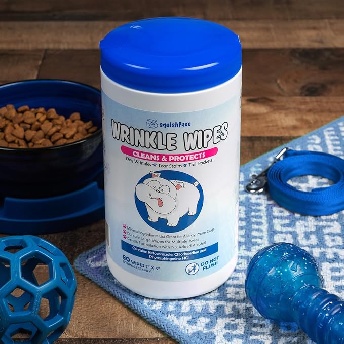 Squishface Wrinkle Wipes – 5”x7” Large Dog Wipes - Deodorizing, Tear Stain Remover – Great for English Bulldog, Pugs, Frenchie, Bulldogs, French Bulldogs & Any Breed! (80 Count) (Pack of 2)