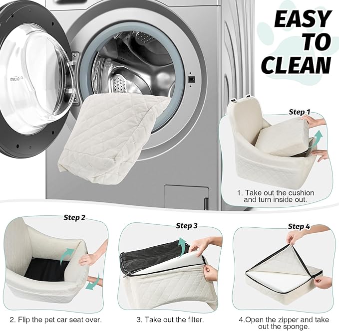 Dog Car Seat for Medium Dogs Up to 40lbs,Easy to Install with Adjustable Straps,Anti-Slip Base,Fully Detachable and Washable,Soft Fabric Fill in Memory Foam,2 Side Pockets(Beige,Medium)