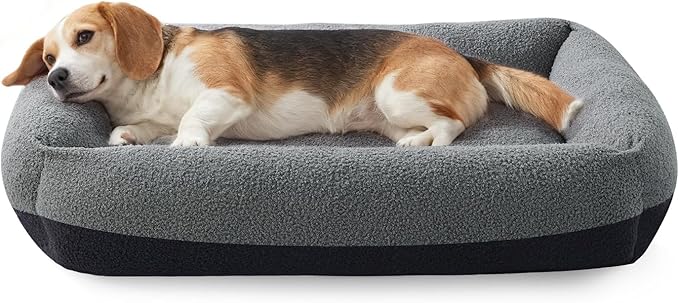 FURTIME Washable Dog Bed Medium Large Size Dogs, Rectangle Comfy Fluffy Pet Bed, Removable Zipper Cover Machine Wash, Soft Orthopedic Bed Durable Pet Cuddler with Anti-Slip Bottom,30"x24"x8",Dark Grey