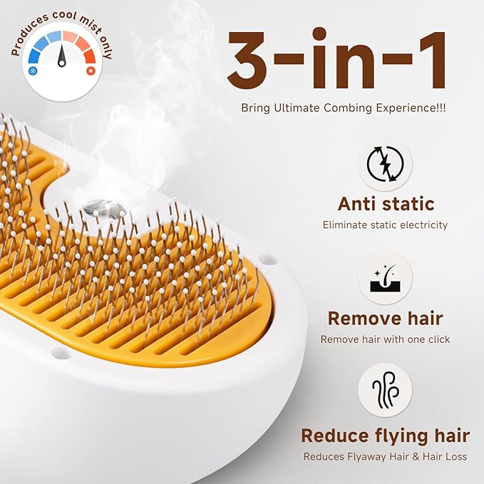 Pet Steam Brush Set for Dogs & Cats, Includes 3-in-1 Self Cleaning Spray Comb, Waterless Shampoo, Defur Tool, Bath Gloves, Bath Brush, Tooth & Ear Brush, Towel (11PCS)
