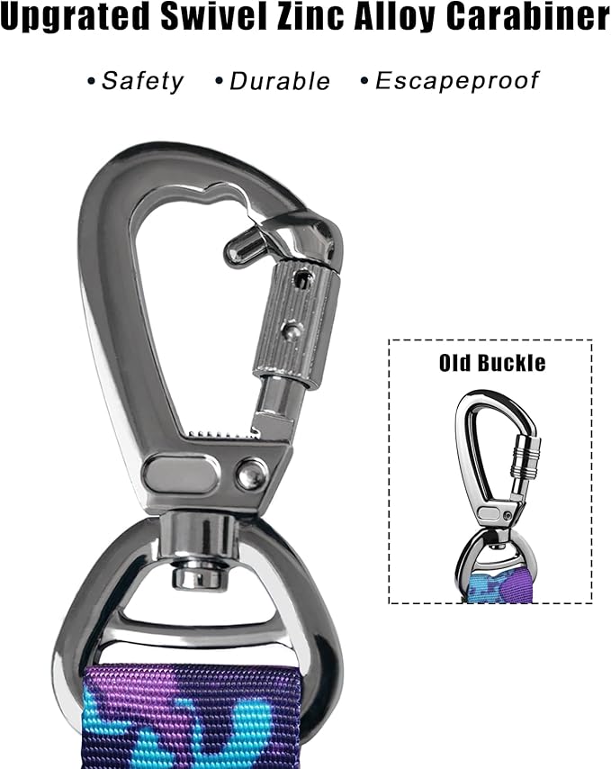 Hotsky Tactical Dog Leash Heavy Duty for Medium Large Dogs That Pull,4-6Ft Strong Bungee Shock Absorbing No Pull Dog Leash with Padded Double Handle and Car Seatbelt,Purple Camo