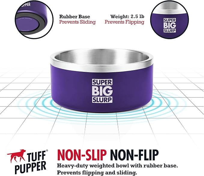 Tuff Pupper 100 oz Heavy Duty Insulated Stainless Steel Dog Bowl for Large Dogs, Non-Slip Base, Dishwasher Safe