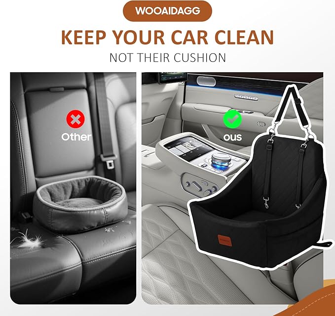 Dog Car Seat for Medium Sized Dog,Pet Travel Car Bed with Seat Belt Channle,Fully Detachable and Washable Car Dog Seat with Adjustable Straps,3 Straps Easy to Install (Black)