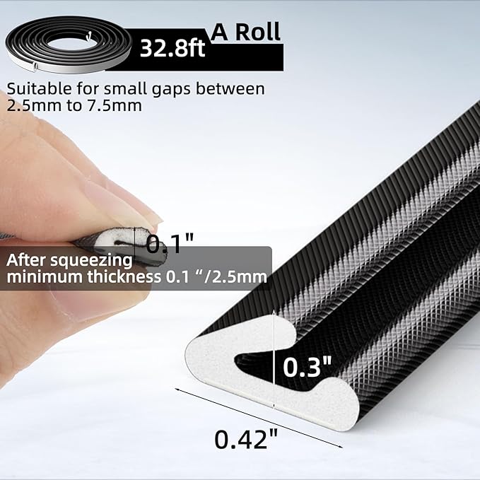 1 Pack*32.8 Ft Self-Adhesive V Shape Foam Window Weather Stripping Door Seal Insulation Strip for Winter, Soundproof Exterior Front Frame Gap Filler, Draft Stopper Tape Noise Light Blocker (Black)