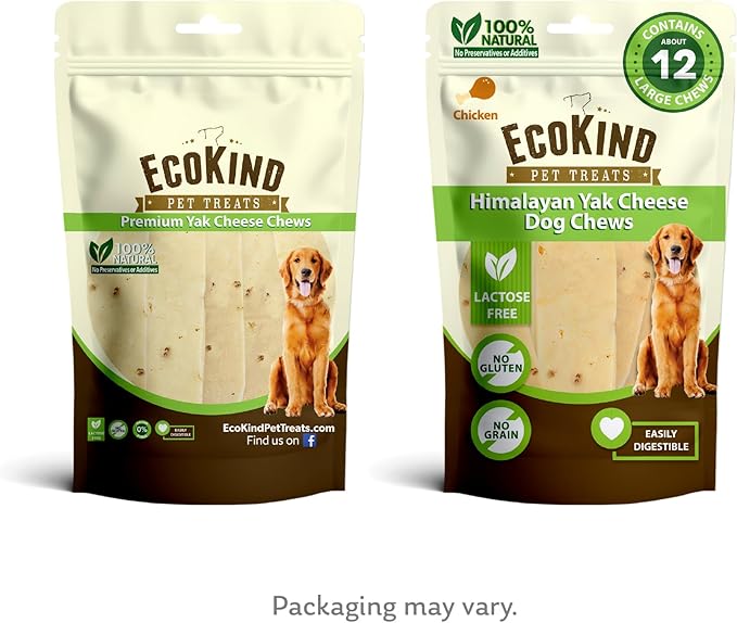 EcoKind Premium Gold Yak Cheese Himalayan Dog Chews, Dog Treats Large Breed, All Natural, High Protein Dog Chew, Chicken, Large - 12+ Chews (3 lbs)
