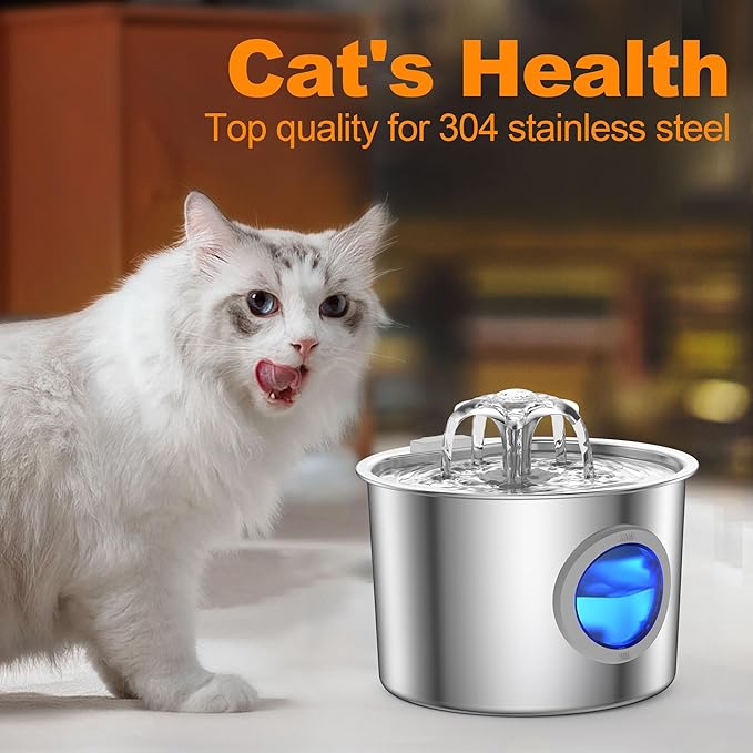 Cat Water Fountain Advanced 304 Stainless Steel 2.2L/74oz with Detachable Tank, Easy to Clean, Automatic Pet Fountain Quiet Cats Water Dispenser, Dogs (74oz Flower Style Cat Fountain + 3 Filters)