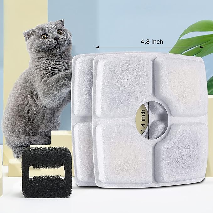 Cat Water Fountain Filters, 12 Pack Replacement Filter Fit for Top Square 84oz/2.5L Cat Pet Fountain, 3 Filtration System