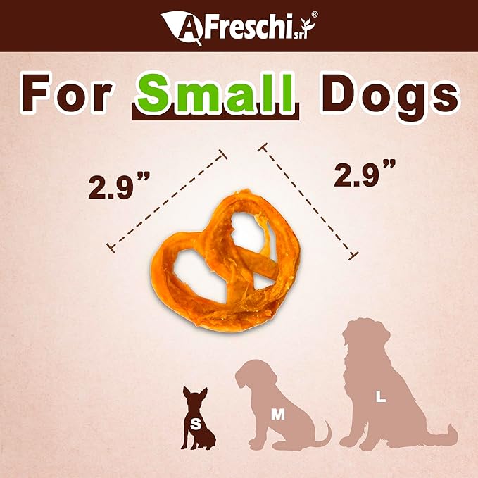 A Freschi srl Turkey Tendons for Dogs, USA-Sourced, Healthy Dog Treats, Rawhide-Free Puppy Chews, Long Lasting, All Natural, Hypoallergenic Dog Treats for Small Breeds, 6 Count Pack Pretzel (S)