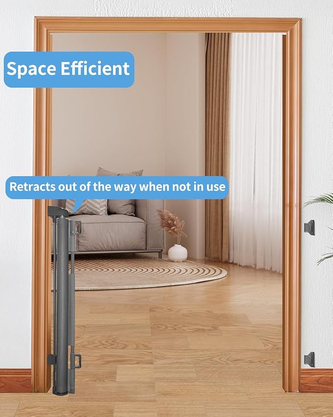 (2 Pack) Retractable Baby Gate for Doorways and Stairs, Mesh Safety Gate for Pet, Indoor & Outdoor Use, One-Hand Operation, Easy Installation, 33.6" Tall, Expands to 55" Wide（Grey,33.6"x55"