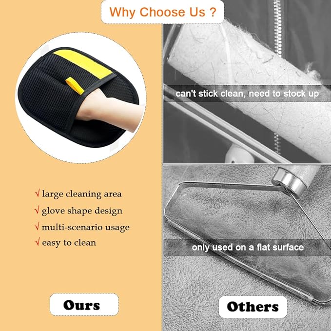 MERRYGOLD 2PCS Pet Hair Removal Glove for Cats and Dogs, Electrostatic Pet Hair Remover Glove, Reusable Magic Brush Pet Hair Remover for Bed, Clothing, Couch, Carpet, Car Seat