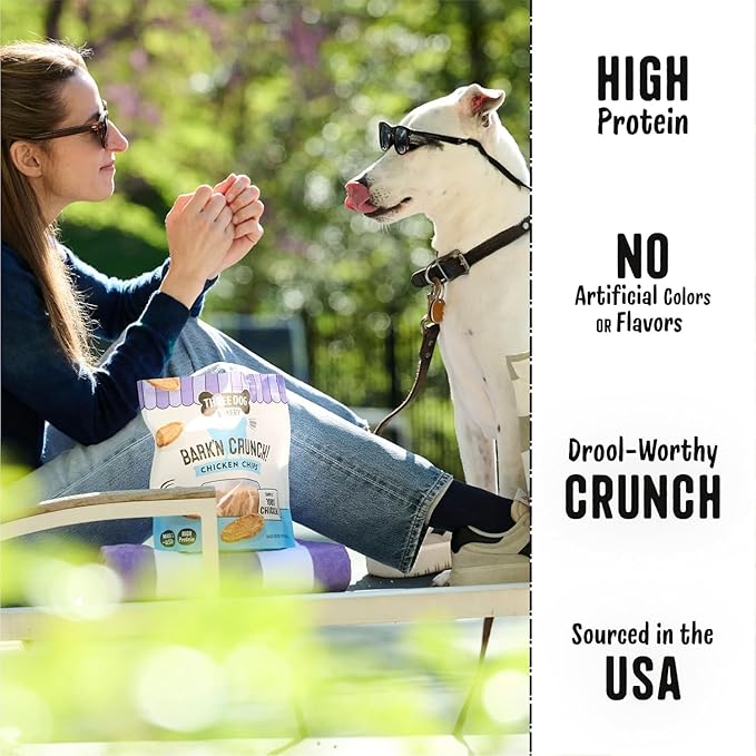 Three Dog Bakery Bark’N Crunch! Chicken Chips, Crunchy Treats for Dogs, Single Ingredient, High Protein Snacks, No Artificial Flavors or Colors, Made in The USA, 4oz.