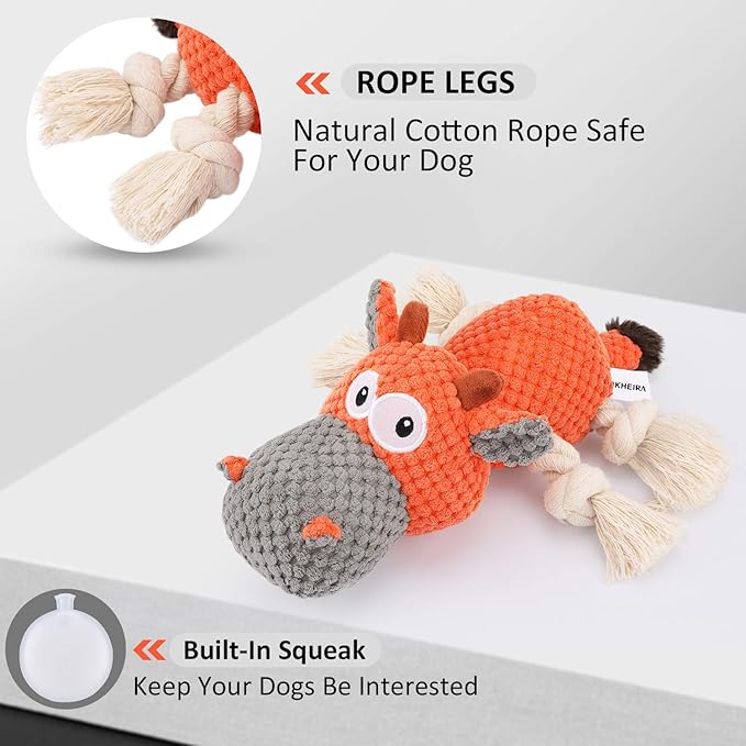 IOKHEIRA Dog Plush Toy for Large Aggressive Chewers,Indestructible Dog Squeaky Toys,Stuffed Animals Toys with Cotton Material and Crinkle Paper,Durable Chewing Toys (Carrot Orange, Cattle)