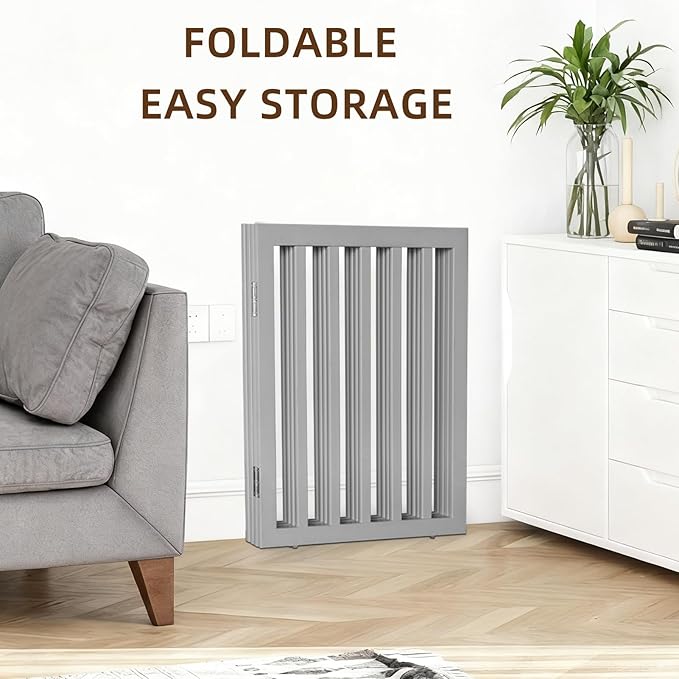 ZJSF Freestanding Indoor Dog Gate for House Foldable Wood Grey Puppy Gate for Doorways Pet Gate for Stairs Extra Wide Pet Fence 24" Height 2 Panels