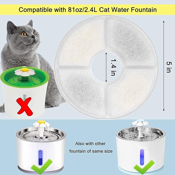 Cat Water Fountain Filters, Pack of 16 Replacement Filter Fit for 81oz/2.4LCat Pet Fountain, 3 Filtration System