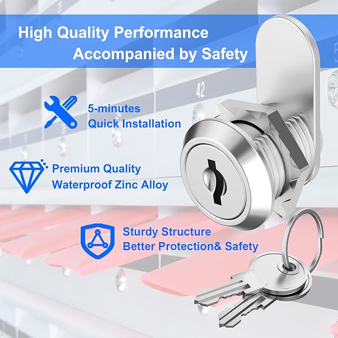 1 Pack Cabinet Locks with Keys, 5/8" Cam Lock Keyed Alike, Mailbox Lock RV Cabinet Lock for Secure File Cabinet Mailbox Toolbox Drawer Replacement Lock, Zinc Alloy