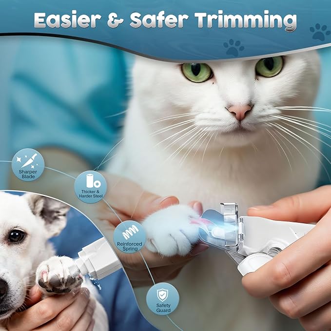 2-in-1 Dog & Cat Nail Clippers and Grinder with Light – Upgraded Safety Guard to Avoid Overcutting, Sharp Blade, Painless Quiet Pet Nail Claw Trimmers, Professional Grooming Tool for Large Small Pets