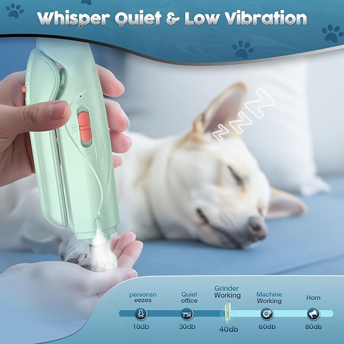 2-in-1 Dog & Cat Nail Clippers and Grinder with Light – Upgraded Safety Guard to Avoid Overcutting, Sharp Blade, Painless Quiet Pet Nail Claw Trimmers, Professional Grooming Tool for Large Small Pets