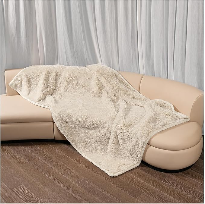 Waterproof Cream Calming Dog Blanket Beige Fluffy Long Faux Fur Pet Throw Blankets for Cats Puppy Couch Sofa Covers Washable Love Bed Cover(Beige,M-57x40in)