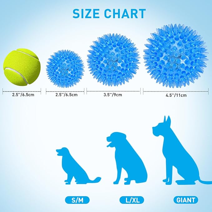 6-Pack 3.5” LED Light-Up Squeaky Dog Toy Balls ，Durable Interactive Glow Fetch Toys for Aggressive Chewers，BPA Free Non-Toxic, Spiky Puppy Chew Balls