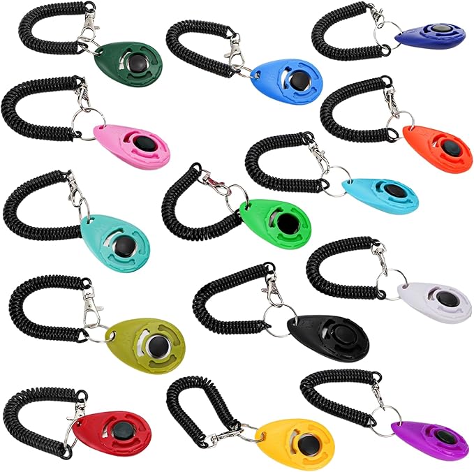 Lawei 30 Pcs Dog Training Clicker with Wrist Strap, 14 Color Pet Training Clickers for Dogs Cats Birds Horses, Durable Animal Behavior Trainer Clicker Kit for Obedience and Positive Reinforcement