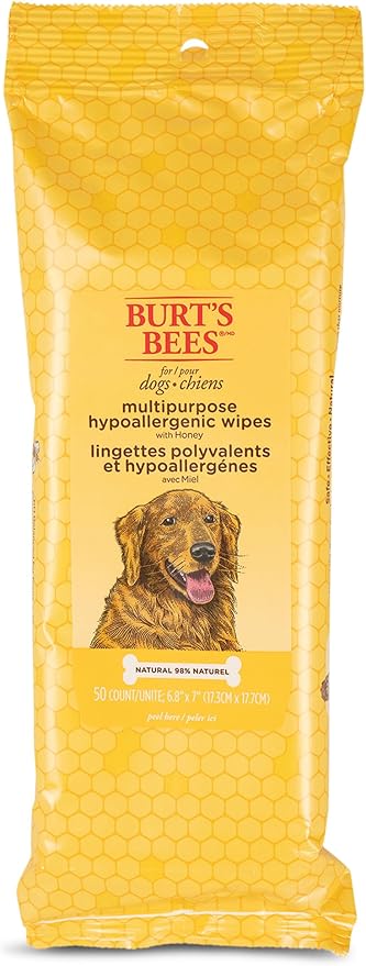 Burt's Bees for Pets Multipurpose Dog Wipes with Honey, 98% Natural Origin Formulas, Hypoallergenic Dogs Wipe, Canine Cleaning Sheets for Paws and Butt, 3 pk, 50ct