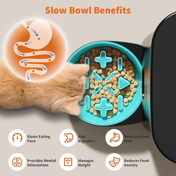 HoneyGuaridan Automatic Cat Feeder for 2 Cats,3.5L Dual Cat Food Dispenser, 2.4G/5G WiFi APP Control for Multiple Cats,2 Stainless Steel Bowls & 2 Slow Feeder Anti-Choking Bowls, Dual Power