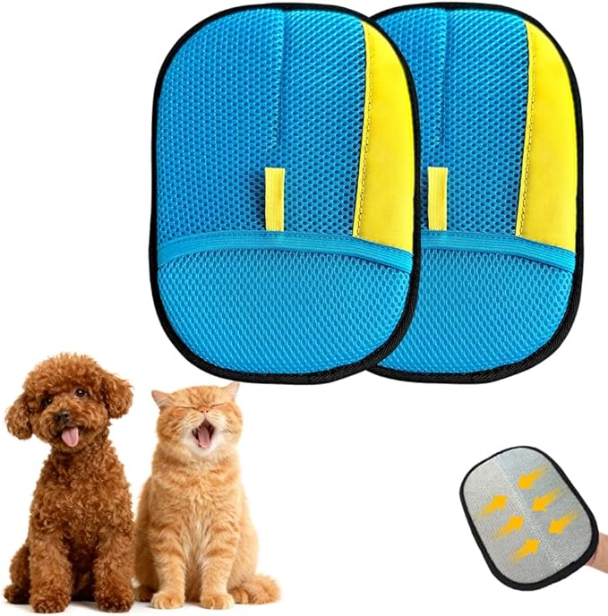 Upgraded Pet Hair Removal Glove: Reusable Deshedding Grooming Tool Cats & Dogs - Efficient Electrostatic Remover for Couch Carpet Car Seats & Bedding - Dual Directional Bristles for Gentle Cleaning