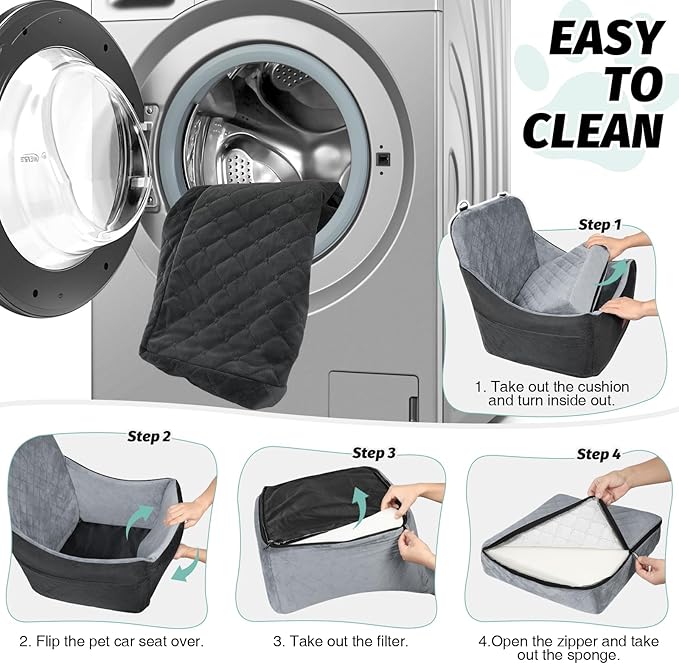 Dog Car Seat for Medium Dogs Up to 40lbs,Fully Detachable and Washable,Memory Foam Covered Soft Fabric,Easy to Install with Adjustable Straps,Anti-Slip Base,2 Side Pockets(Black/Grey,Medium)