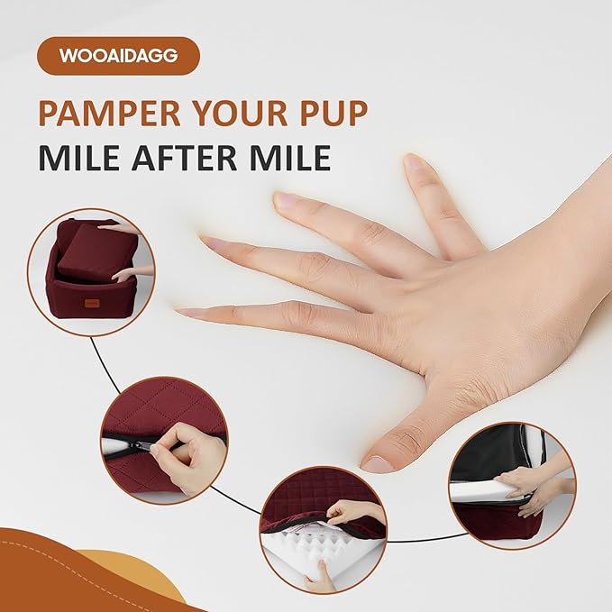 Dog Car Seat for Medium Sized Dogs Up to 40lbs,Comfy Pet Travel Car Bed with Seat Belt Channle,Fully Detachable and Washable,Adjustable Straps,2 Side Pockets,Easy to Install (Red)