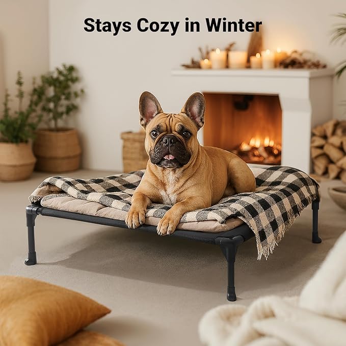 Veehoo Outdoor Elevated Dog Bed for Medium Dogs, Cooling Raised Dog Cots Beds Training Platform Off Ground Hammock with Breathable Mesh, No-Slip Feet, 32"x25", Grey