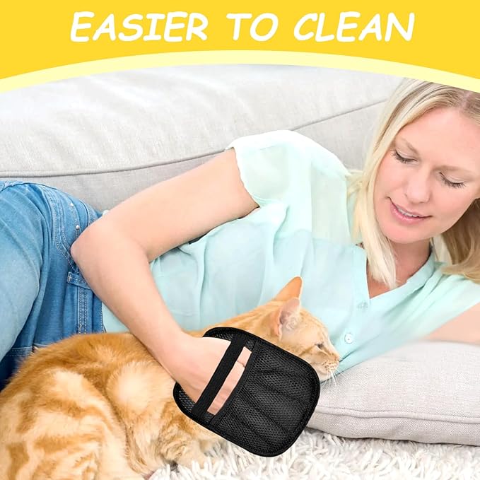 Pet Hair Removal Glove For Cat&Dog,Five-Finger Electrostatic Gloves Pet Hair,Reusable Hair Remover Grooming Glove Brush Tool for Couch,Furniture,Carpet,Car Seat,Clothing(Black-3Pcs)