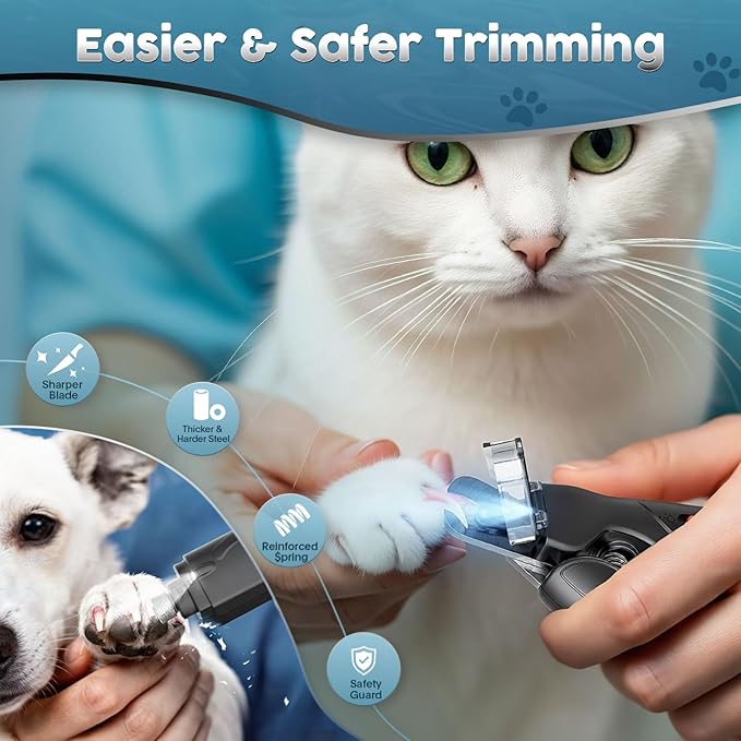 2-in-1 Dog & Cat Nail Clippers and Grinder with Light – Safety Guard to Avoid Overcutting, Sharp Blade, Painless Quiet Pet Nail Claw Trimmers, Professional Grooming Tool for Large Small Pets